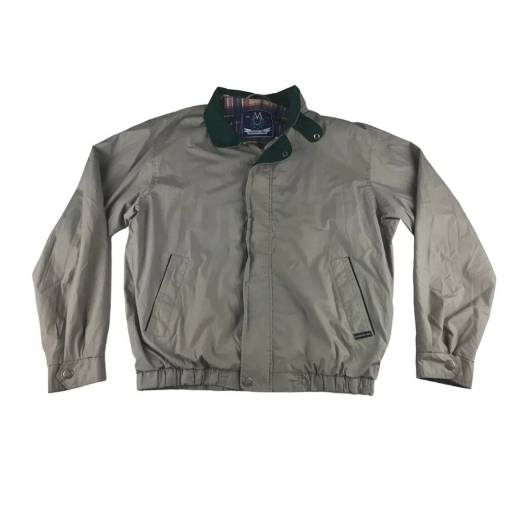 Members Only Mens Beige Lined Lining Pockets Full Zip Windbreaker Jacket Size L